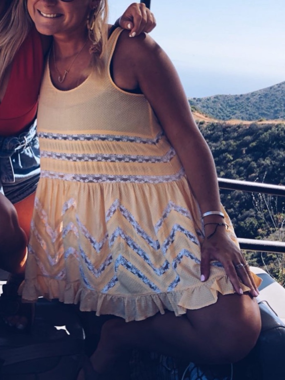 Free People Pale Yellow Polka Dot Tank Top/Tunic